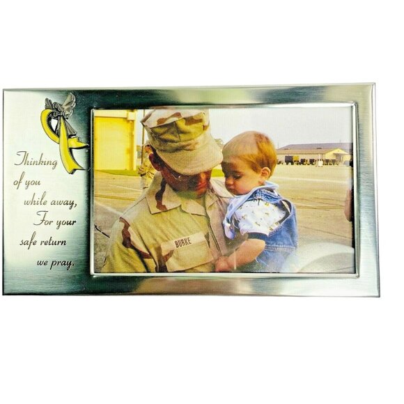 Military Frame Metal Free Standing Picture Frame Yellow Ribbon Active Duty u - Picture 1 of 4